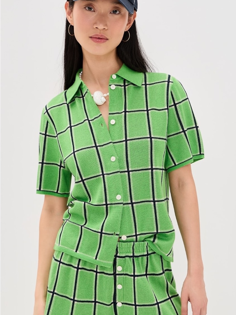 Guest in Residence picnic plaid green shirt AND short set